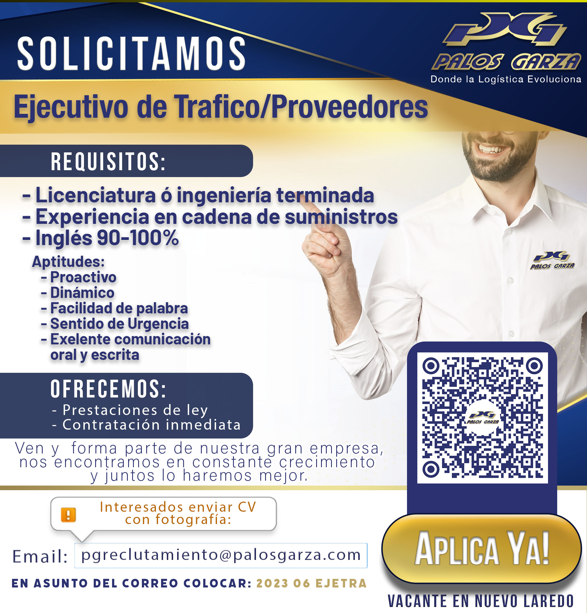 Vacante: Ejecutivo de trafico/ Proveedores